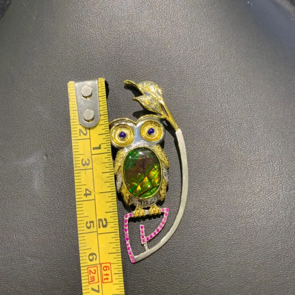 Брошь и кулон в виде аммолита совы из натурального камня унисекс ювелирное