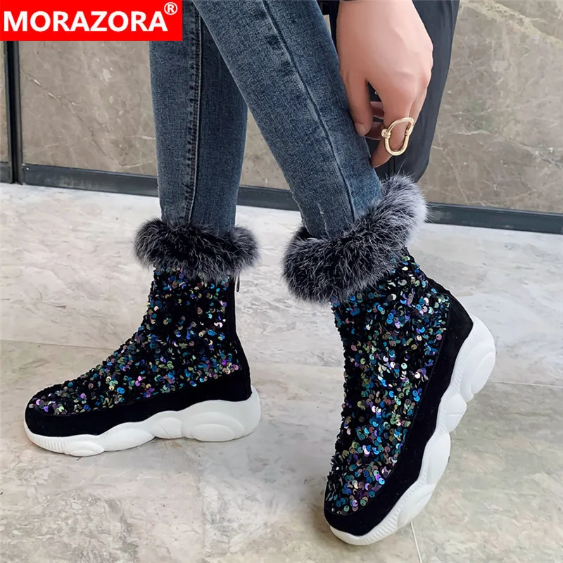 MORAZORA/2020 Большие размеры 33 46 Теплые зимние ботинки 3 вида цветов Женская обувь с