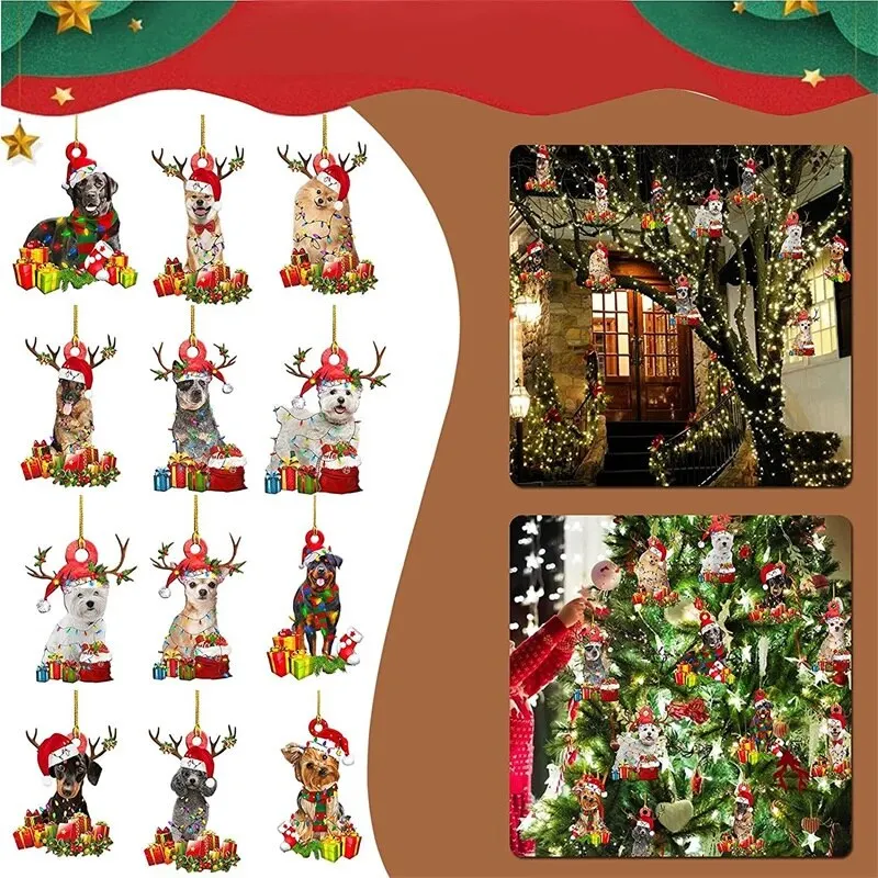 

New Year 2022 1PC Christmas Pendant Wooden Dog Drop Ornament Xmas Tree Puppy Pendant Christmas Decorations For Home Navidad
