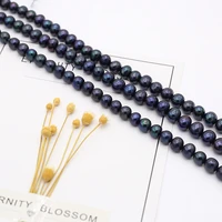 fine 100 natural freshwater round black pearl strand beads for jewelry making bracelet necklace earrings for women size 7 8mm