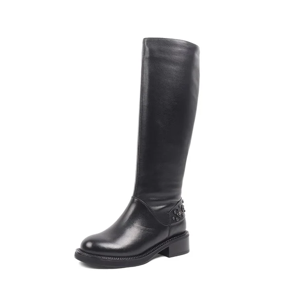 Black Cow Leather SOPHITINA/теплые женские ботинки из высококачественной натуральной кожи; удобная обувь с круглым носком на квадратном каблуке; Новые однотонные ботинки на молнии; SC431 - Цвет: Black Cow Leather