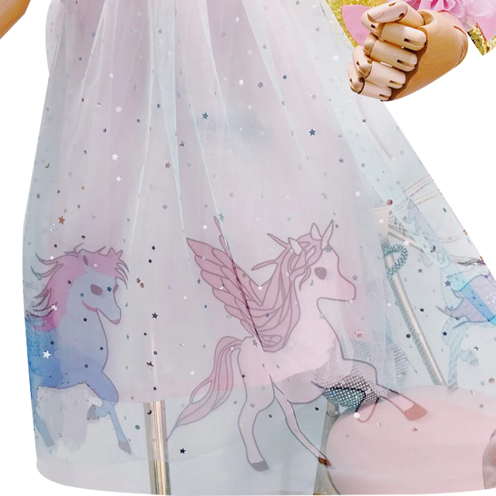Infant Kids Girls Summer Dress Lace Mesh Ruffle Unicorn Sleeveless Multi-Layer Cute Sweet Princess with Hair Band | Детская одежда и