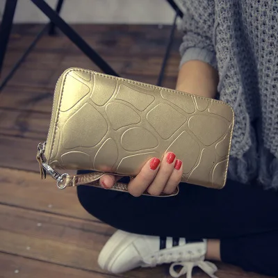 Golden BXX Sac/ модный длинный полиуретановый пакет, однотонный кошелек с каменным узором, клатч, сумка, посылка для карт 19K-a122 - Цвет: Golden
