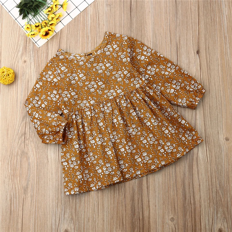 Pudcoco 2019 Autumn Toddler Infant Baby Girl Floral Clothes Long Sleeve Dress Tutu Fall Yellow Dresses | Детская одежда и обувь