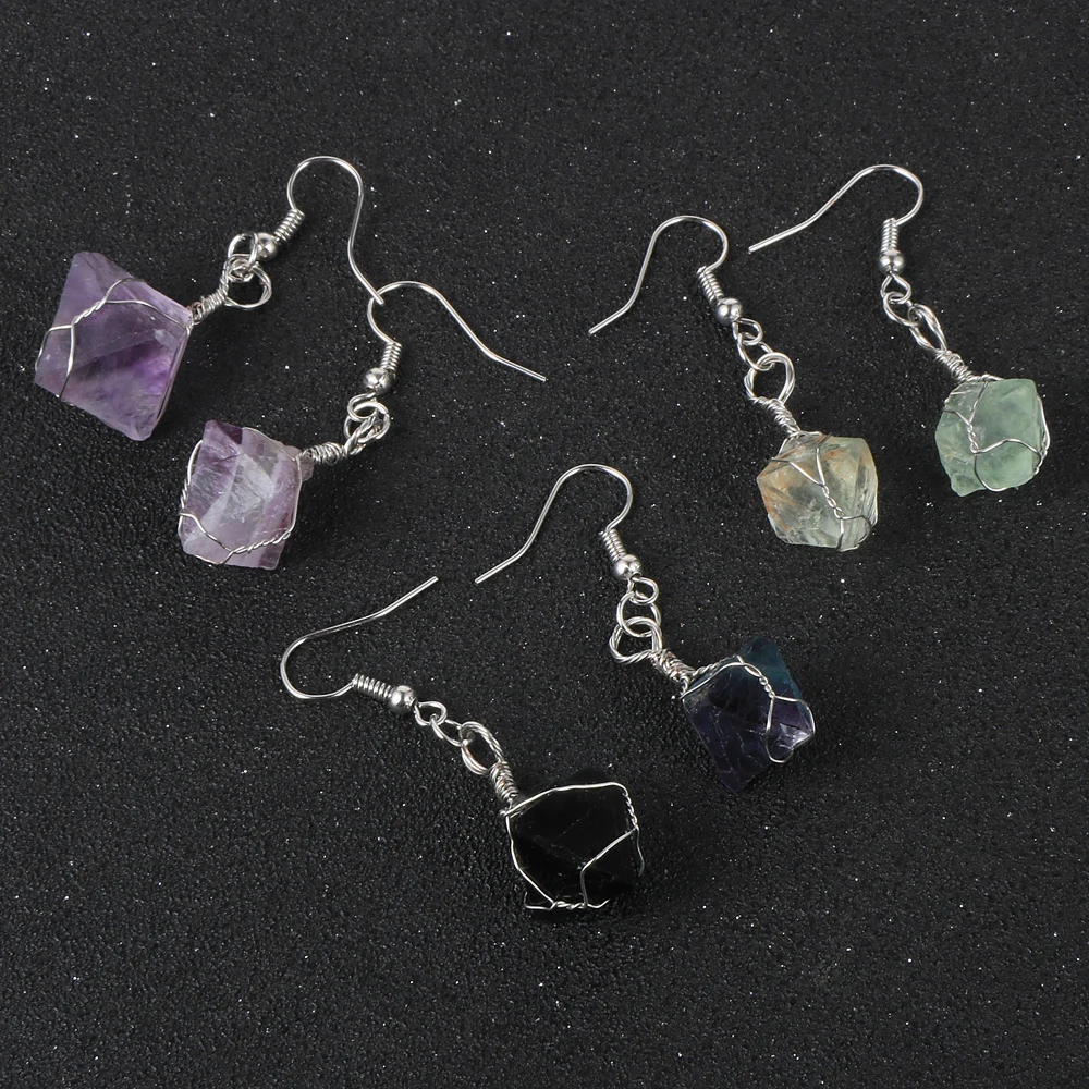 Женские Висячие серьги из натурального камня с неровным флюоритом висячие