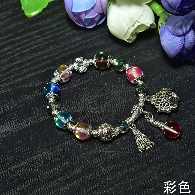 Богемный этнический браслет на удачу для женщин фиолетовый розовый кристалл