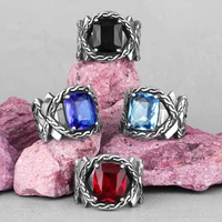 red blue black rhinestone stainless steel mens rings punk hip hop for male boyfriend biker jewelry creativity gift wholesale