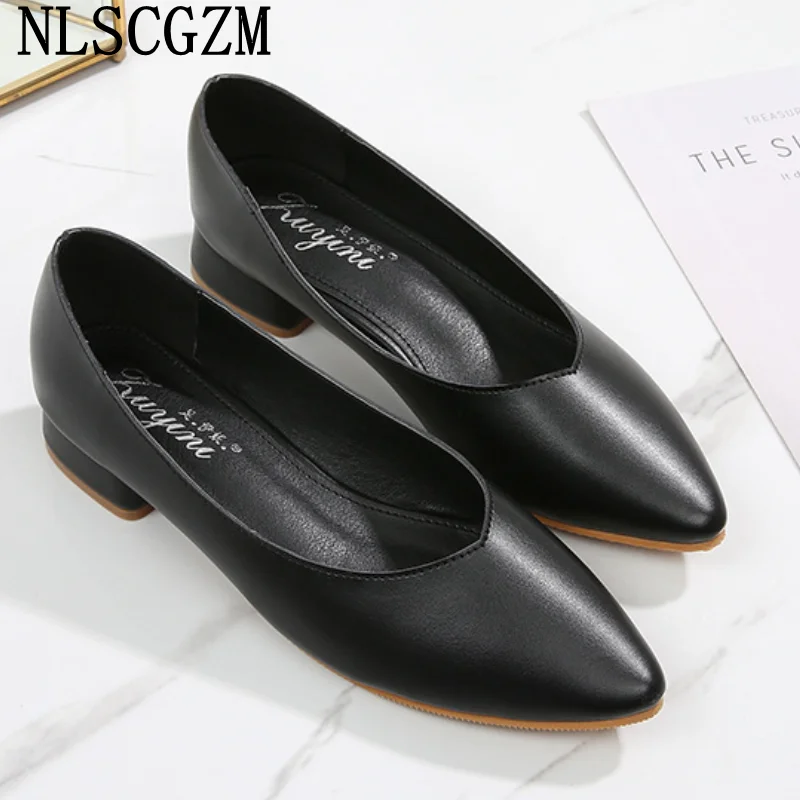 

Женские туфли на массивном каблуке, без застежки, офисные кожаные туфли на низком каблуке, 2022