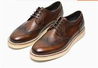 high top winter carved brogue shoes genuine leather increase lace up classics mens shoes elastic high quality casual men shoes
