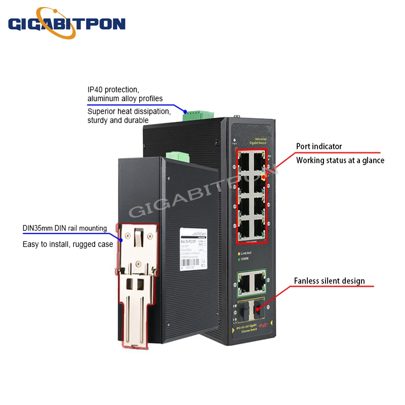 

Коммутатор POE с 12 портами, полноразмерный интеллектуальный коммутатор Gigabit industrial Ethernet, 8 портов POE, IEEE 802, 3af/at, + 2 порта RJ45 + 2 порта SFP