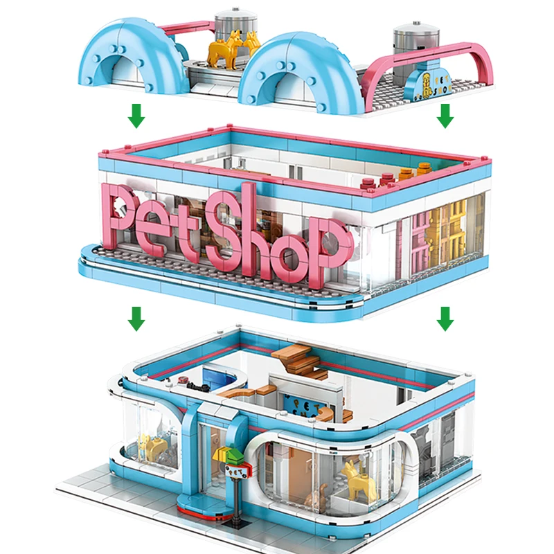 High-tech Creator Pet Shop Architecture Building Blocks City Street View Bricks Assembly Toys Birthday Christmas Gift For Adult | Игрушки и