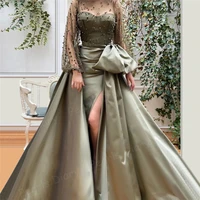 evening dresses with long sleeves formal arabic prom dresses women party gown robe dubai soiree 2021 split side dubai celebrity