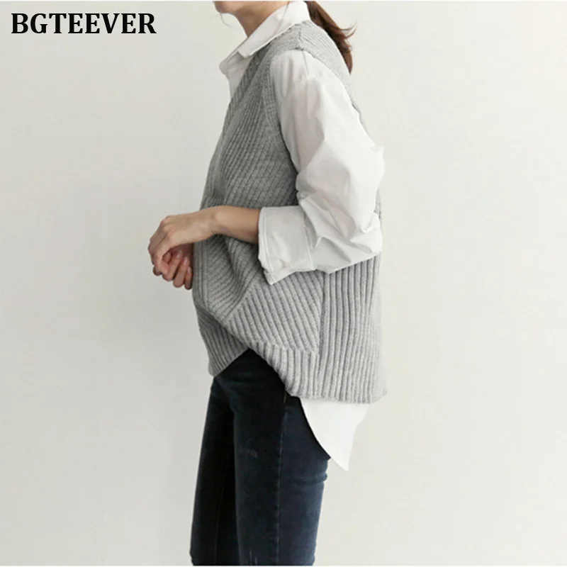 Autumn V-neck Sleeveless Women Pullovers Plaid Casual Knitted Tops Outerwear Vest Sweater Female Winter Warm Jumpers 2019 | Женская