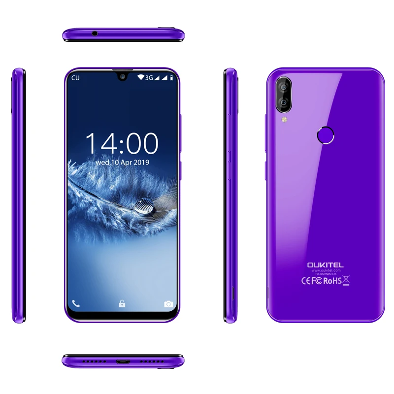 Фиолетовый OUKITEL C16 5,7" HD+ 19:9 водонепроницаемый смартфон отпечаток пальца Android 9,0 мобильный телефон MT6580P 2G ram 16G rom 2600mAh разблокировка - Цвет: Фиолетовый