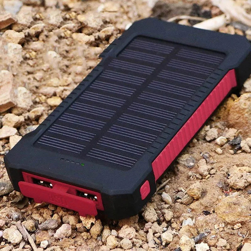 Red Солнечная батарея 20000 светодиодный фонарь мА · ч двойной usb порт внешний аккумулятор зарядное устройство водонепроницаемый для Xiaomi iPhone samsung huawei - Цвет: Red