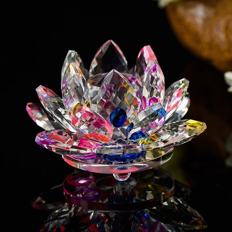 

80 mm Feng shui Quartz Crystal Lotus Flower Crafts Glass Paperweight Ornaments Figurines Home Wedding Party Decor Gifts Souvenir