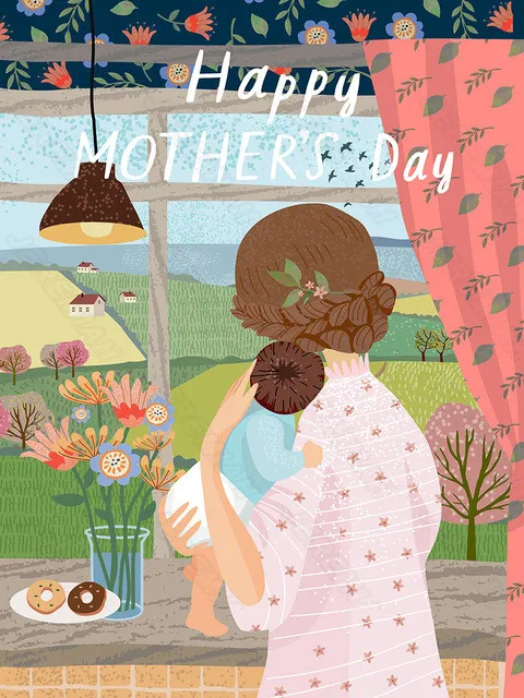 

Happy Family of Three People Posters Nordic Style Wall Waterproof Ink Canvas Paint Print Painting Modern Bedroom Decoration