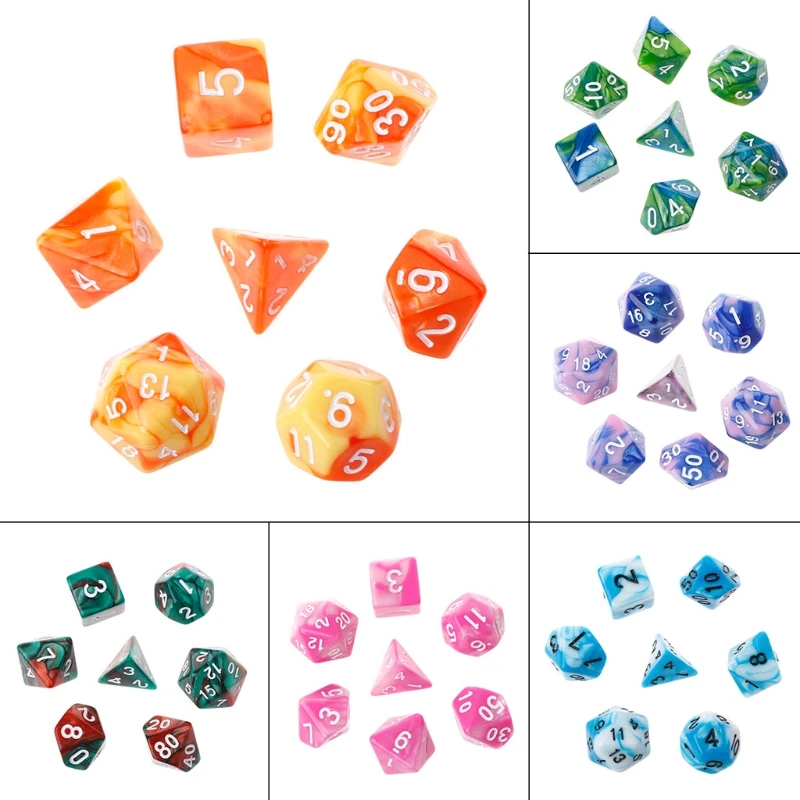 

7 шт./компл. акриловые полигедрические кости для TRPG настольной игры