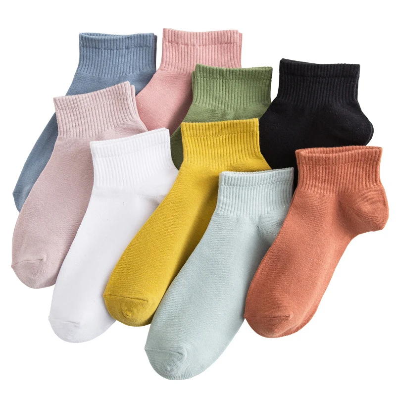 

10 Pair Korean Style Women Socks Cute Cotton Simplicity Solid Color Designer Sock Street Wear Fashion Calcetas Mujer Sokken