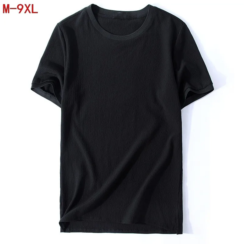 

Summer wrinkle Linen men big o-neck Elastic t shirt Chinese style fat guy plus size men's Casual short-sleeve T-shirt 9XL 8XL