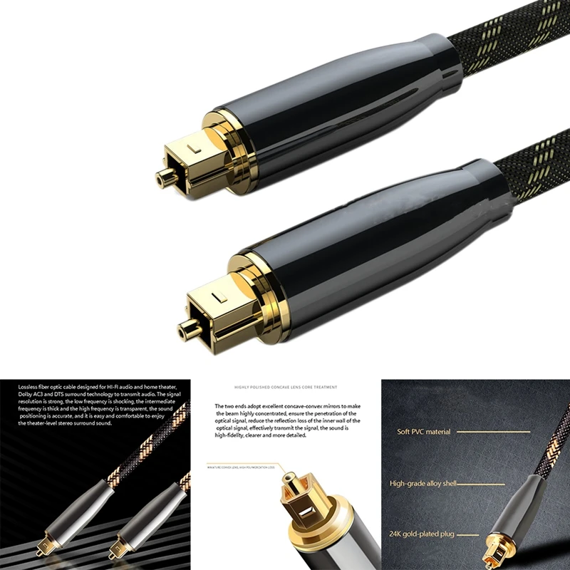 

OD6.0 Toslink Male to Male Optical Fiber Audio Cable Braided Cable Replacement for 360 PS3 PS4 Laptop