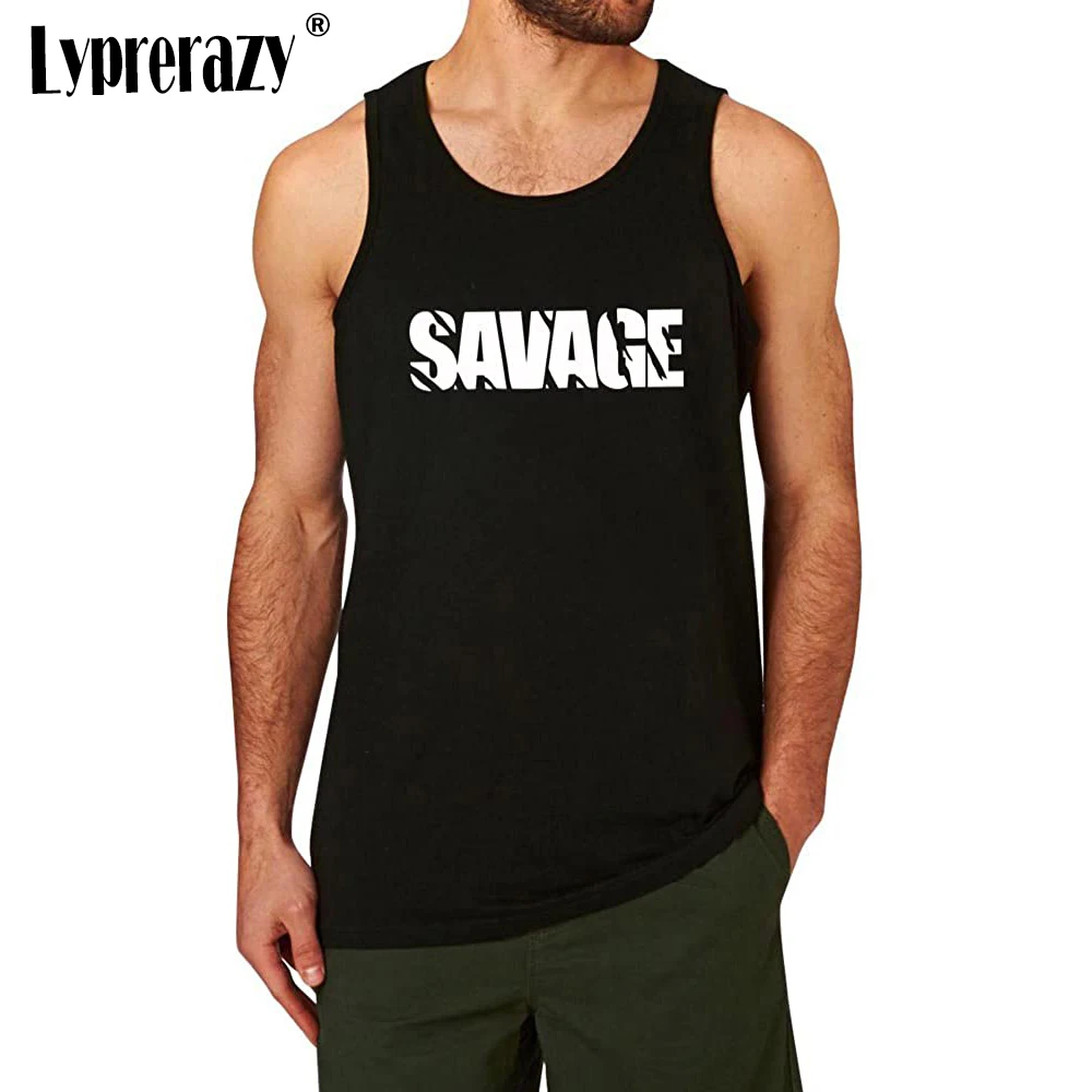 

Lyprerazy Men's Summer Savage Workout Graphic Gym Print Tank Tops Men Gym Vest 100% Cotton Summer Letter Print Tank Top