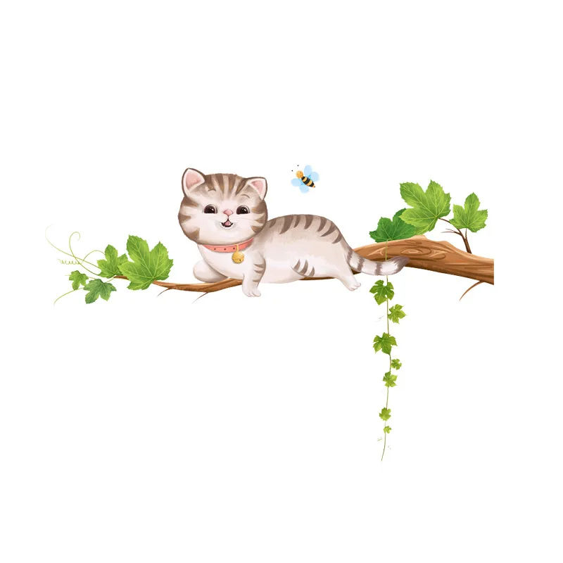 

TV Background Wall Decoration Living Room Wallpaper Dormitory Style Stickers Cartoon Cat Wall Stickers Creative Stickers