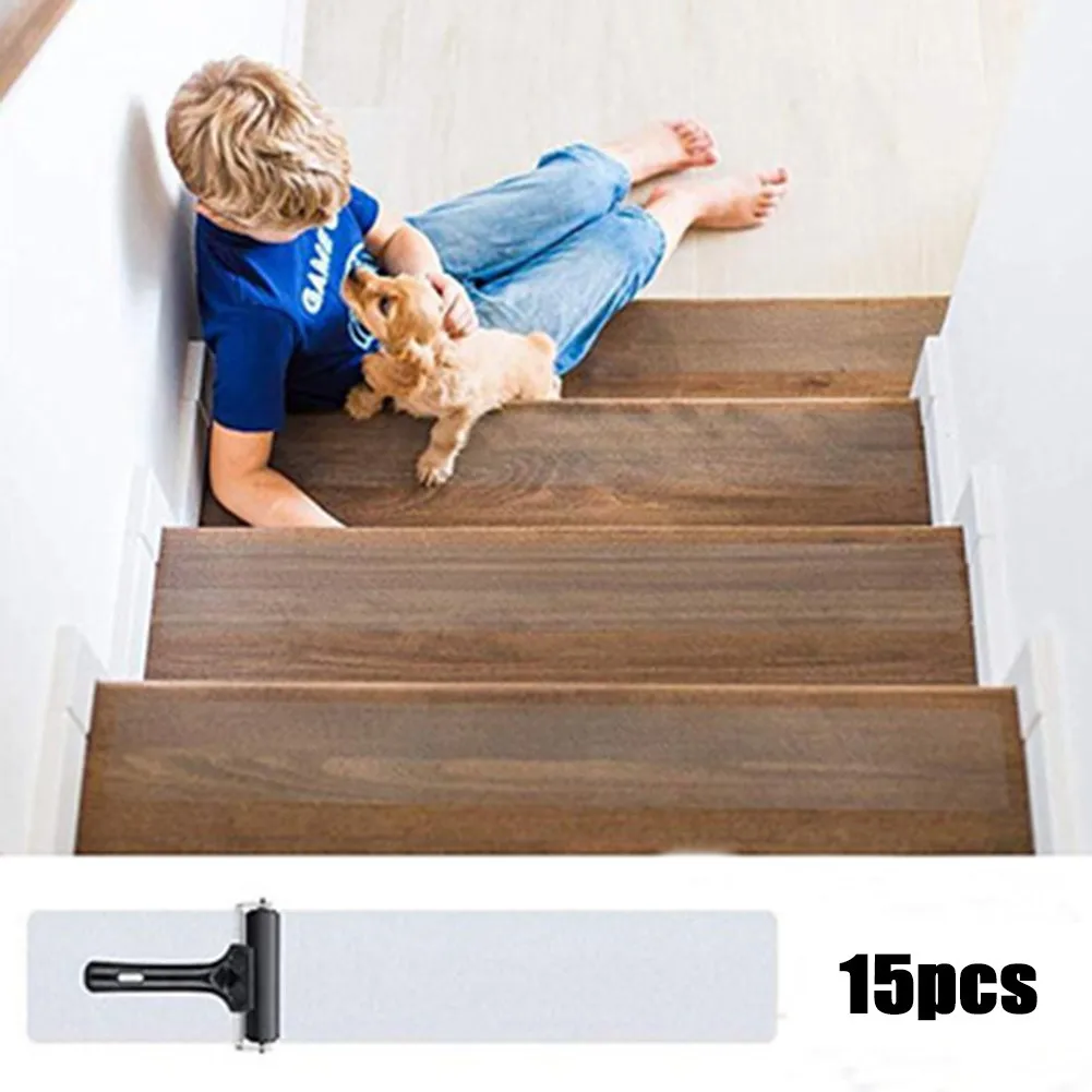 

15 Pack Discreet Non Anti Slip Stair Tape Transparent Treads Textured Grip Waterproof Slide Strips With Scraper Roller