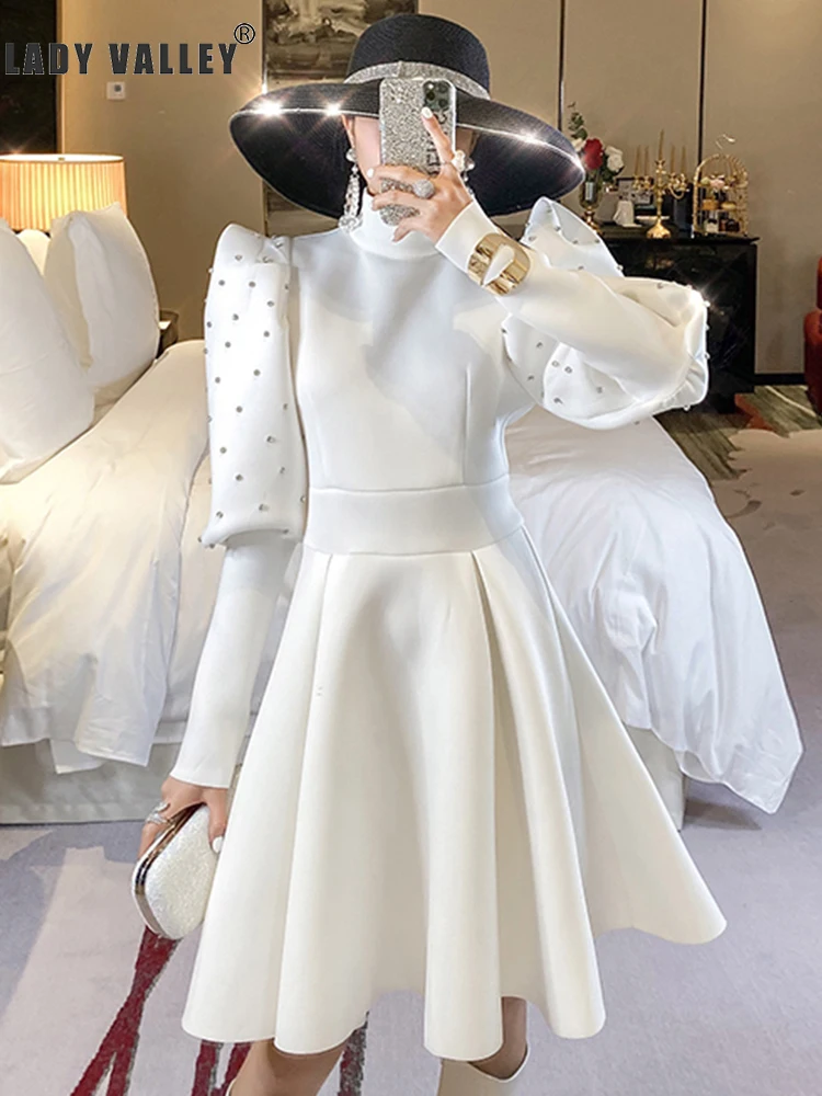 Тяжелое ремесло пышные рукава бисером алмазы воздуха хлопковое платье дамы