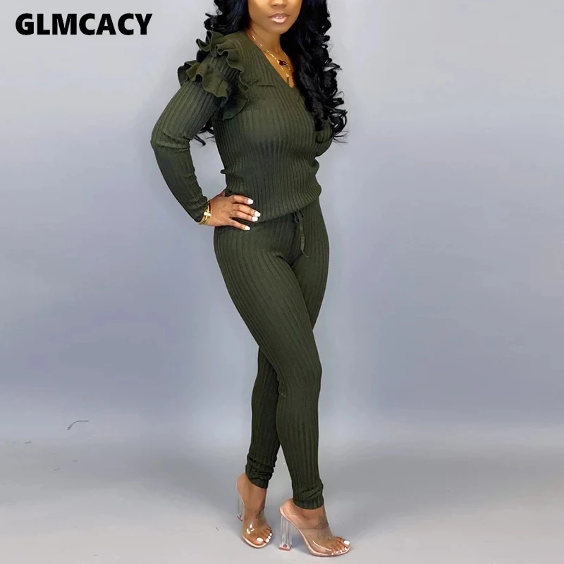 Женский трикотажный Облегающий комбинезон с каскадными оборками длинным