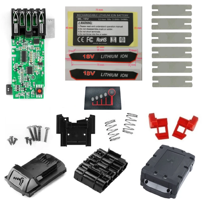 

dawupine M18 Li-ion Battery Plastic Case PCB Charging Protection Circuit Board Shell For Milwaukee 18V 3Ah 6Ah 9Ah Sticker Label