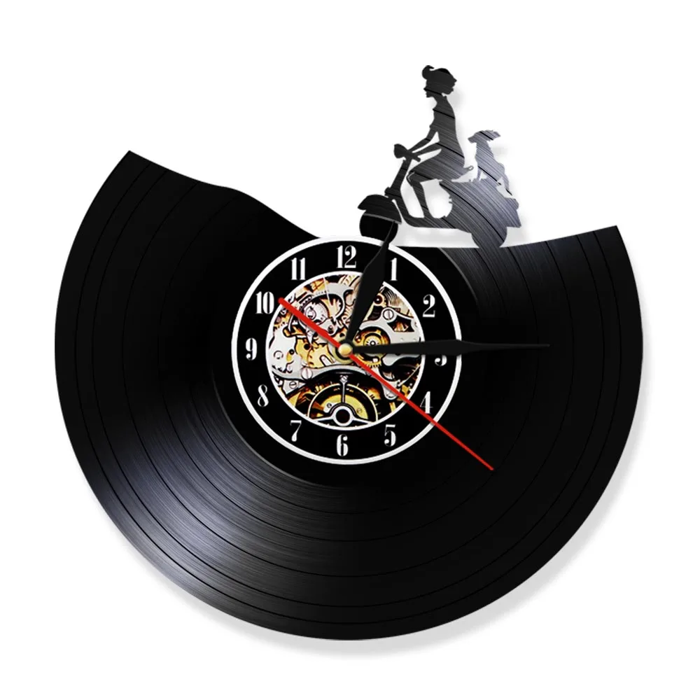 Винтаж скутер настенные часы мотоциклетные винил записывать свет лазерной