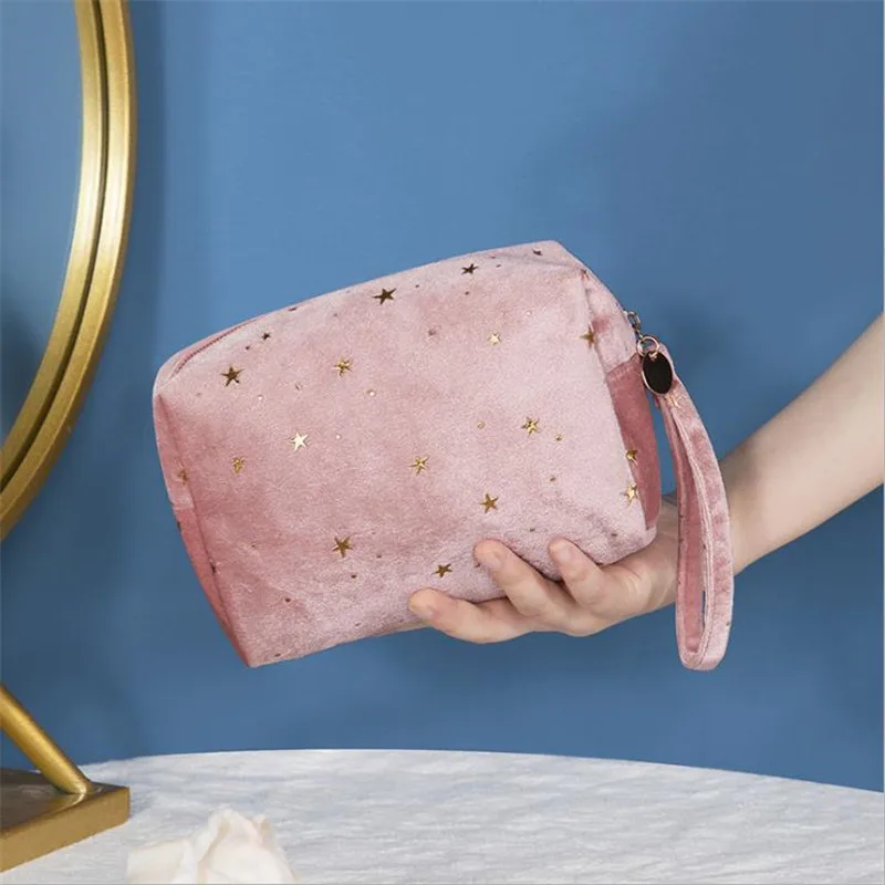 

Women Velvet Fashion Cosmetic Bag Female Portable Travel Storage Makeup Organizer Toiletry Kits Cases Flannel Wash Beauty Pouch