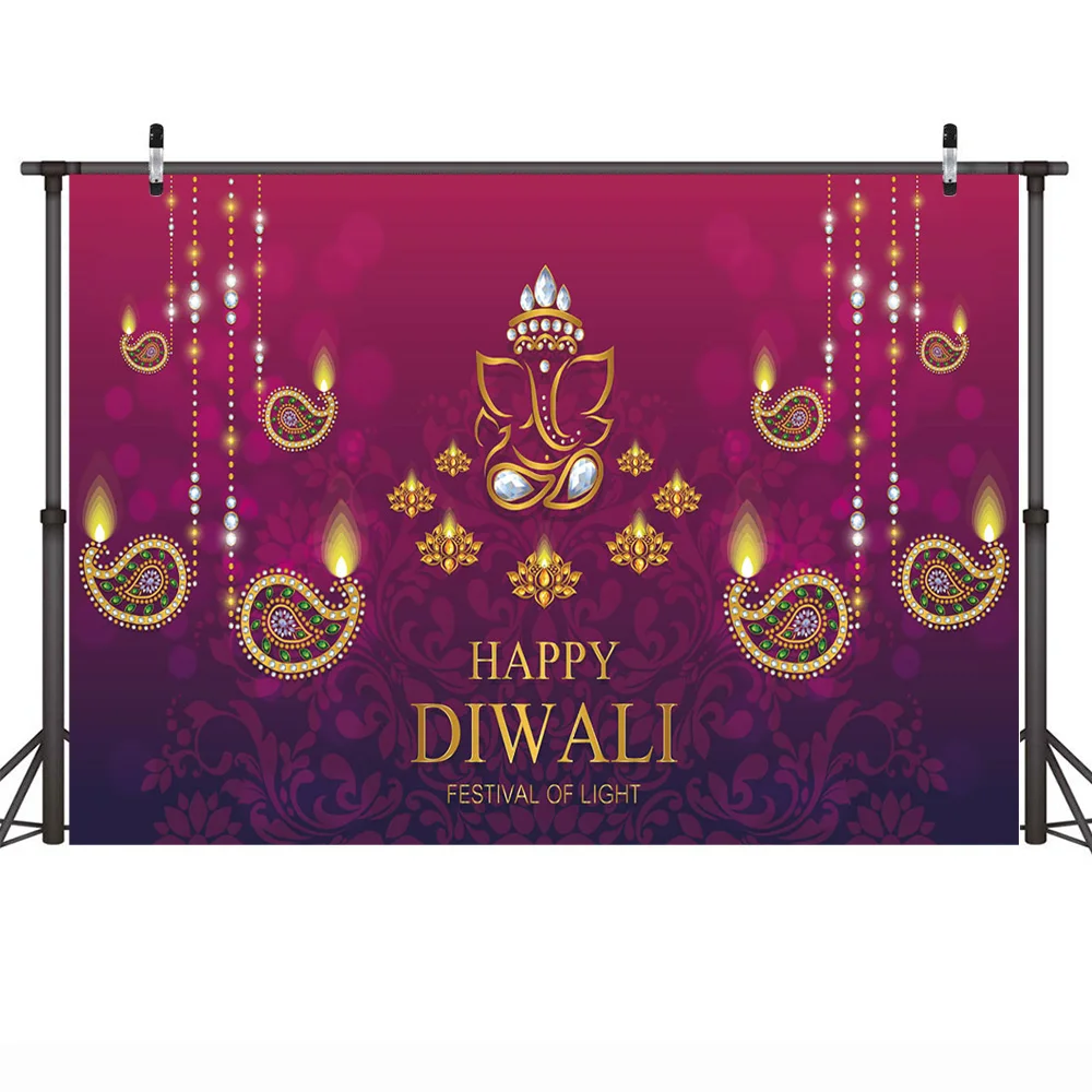 

Happy Diwali Candles Festive Backdrop Gold Diya Crystals Indian Mythology Color Photography Background Birthday Newborn Party
