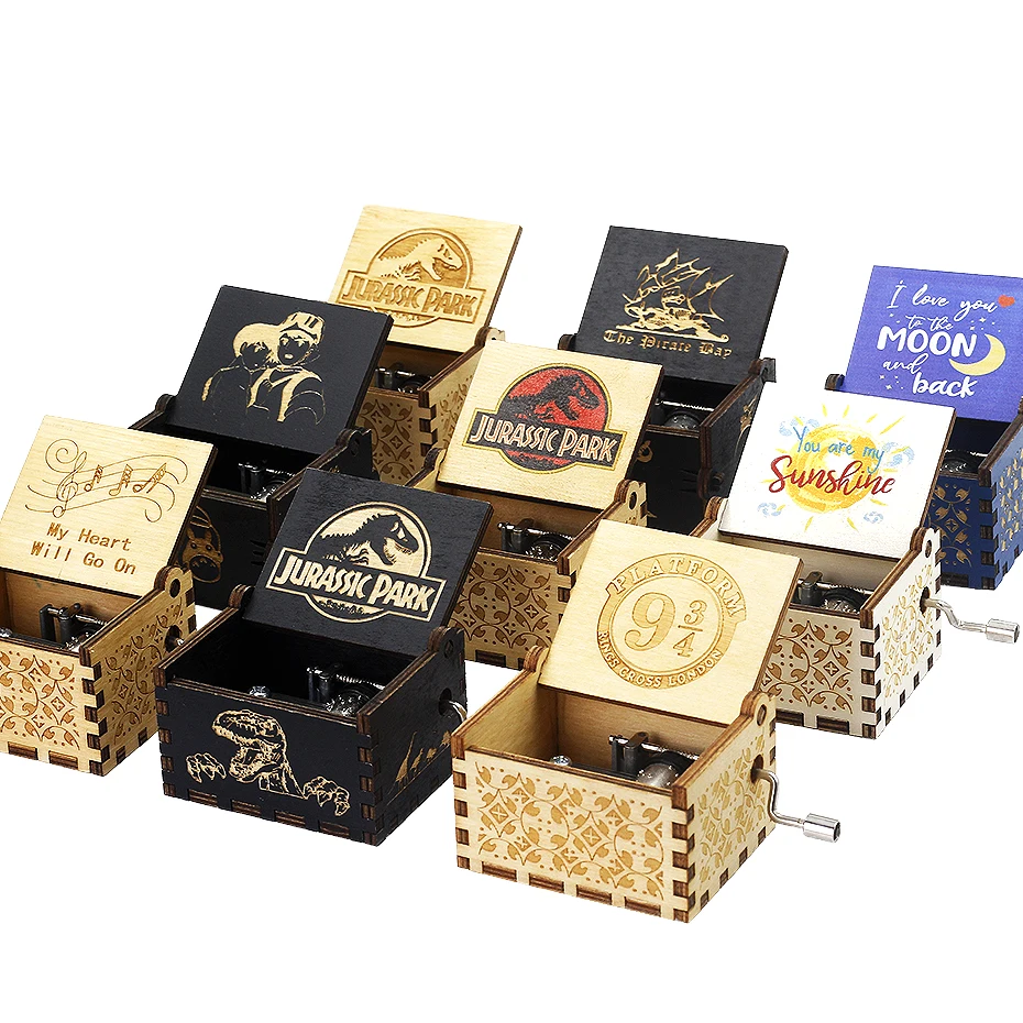 Прямая продажа деревянная резная музыкальная шкатулка Музыкальная с ручным