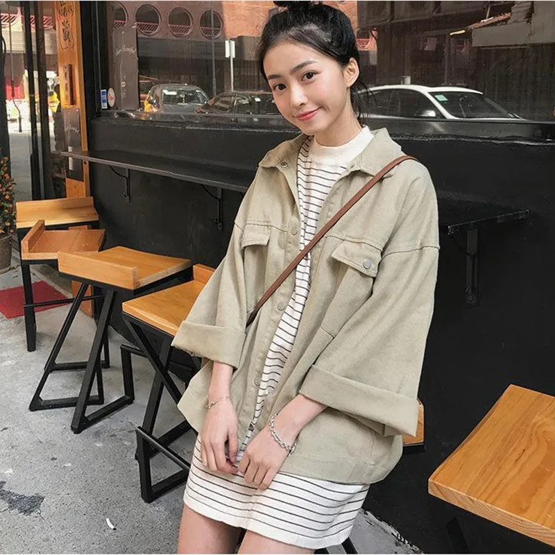 

Jackets Women Solid Loose Simple Denim Jacket Retro All-match Korean Style BF Tops Girl Vintage Womens Trendy Coat Basic New Hot