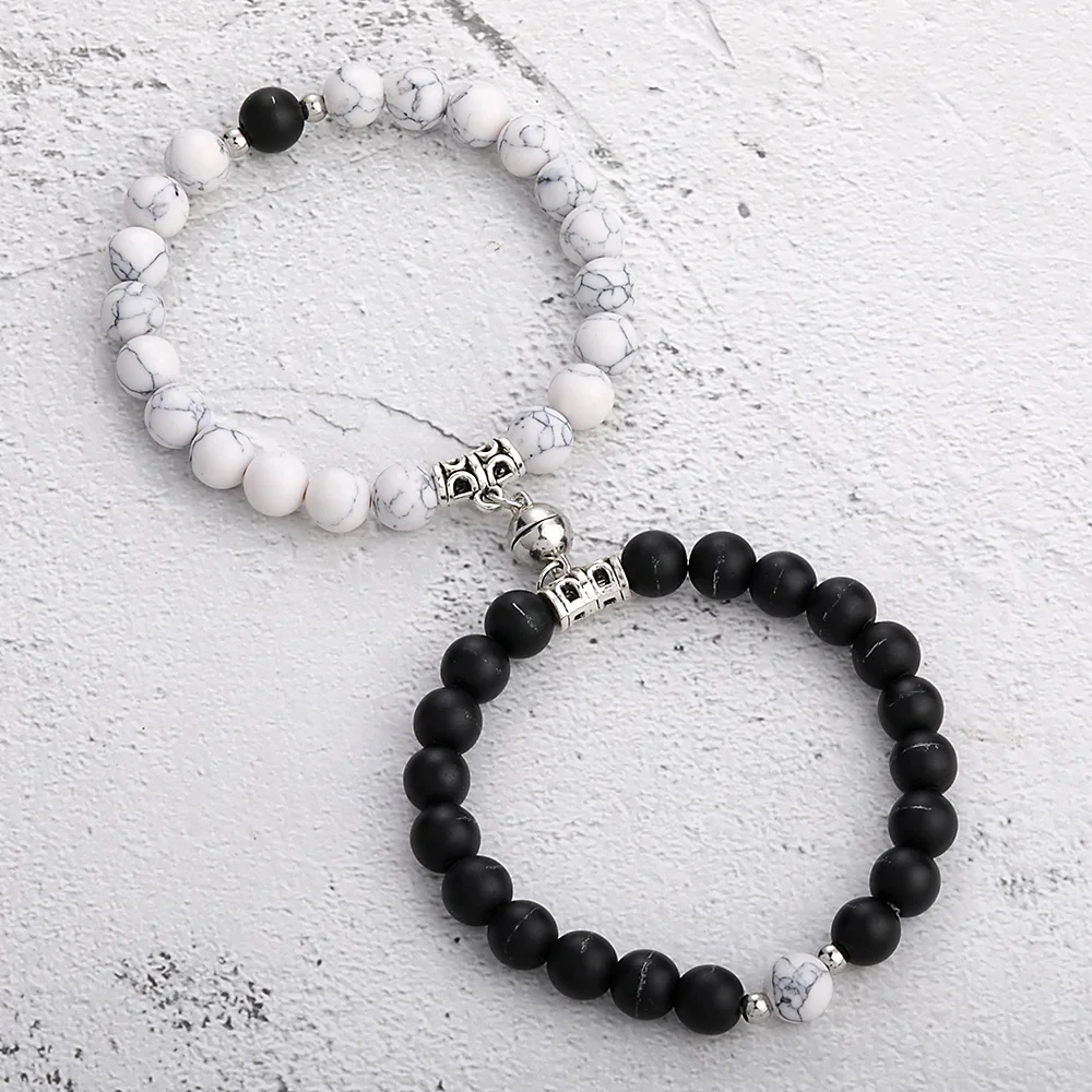 

2021 Fashion 2pcs/set Natural Stone Beads Yoga Bracelet For Lovers Distance Magnet Couple Bracelets Friendship Jewelry