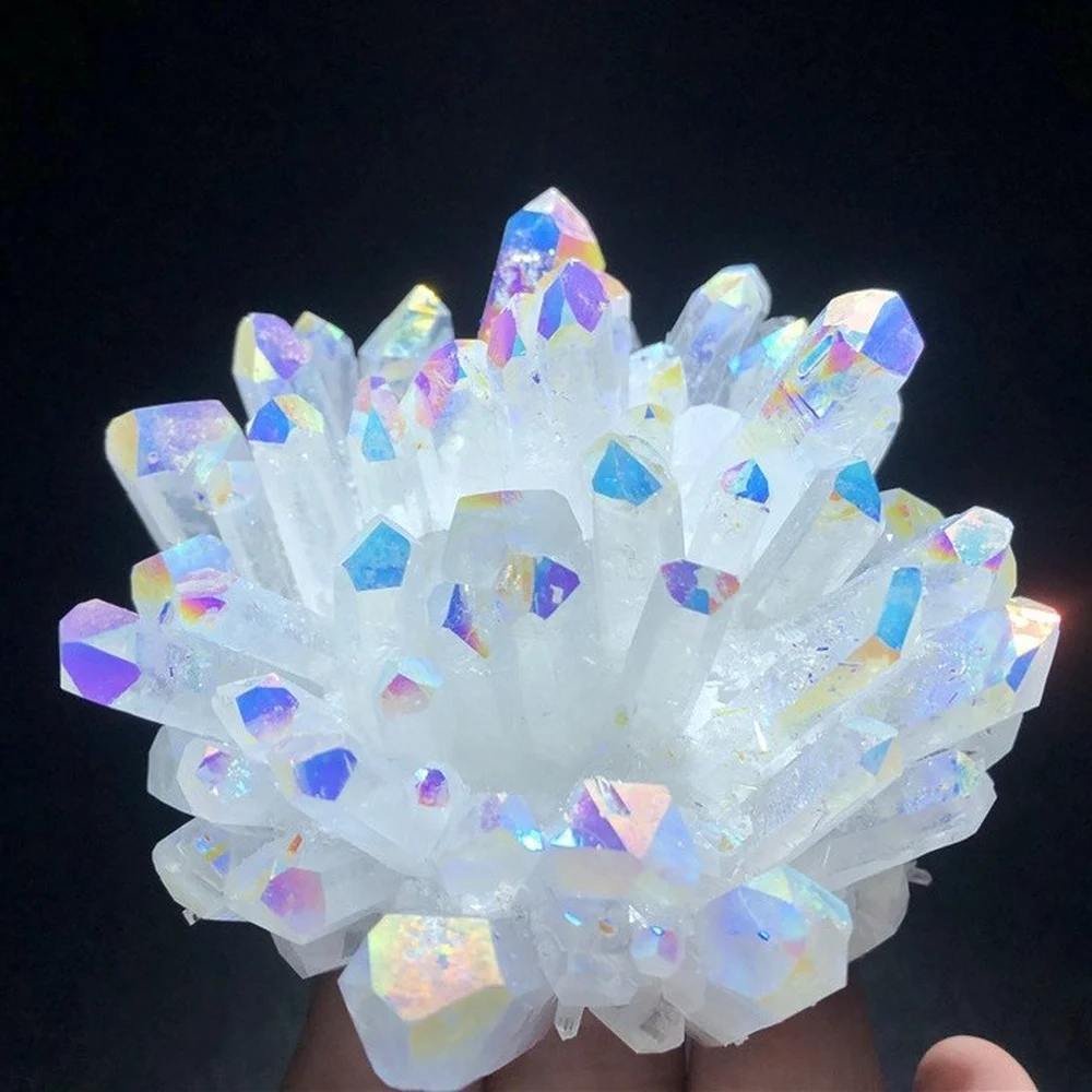 

300g+ Titanium Rainbow Cluster quartz Crystal VUG Mineral Specimen Reiki Healing 1PC