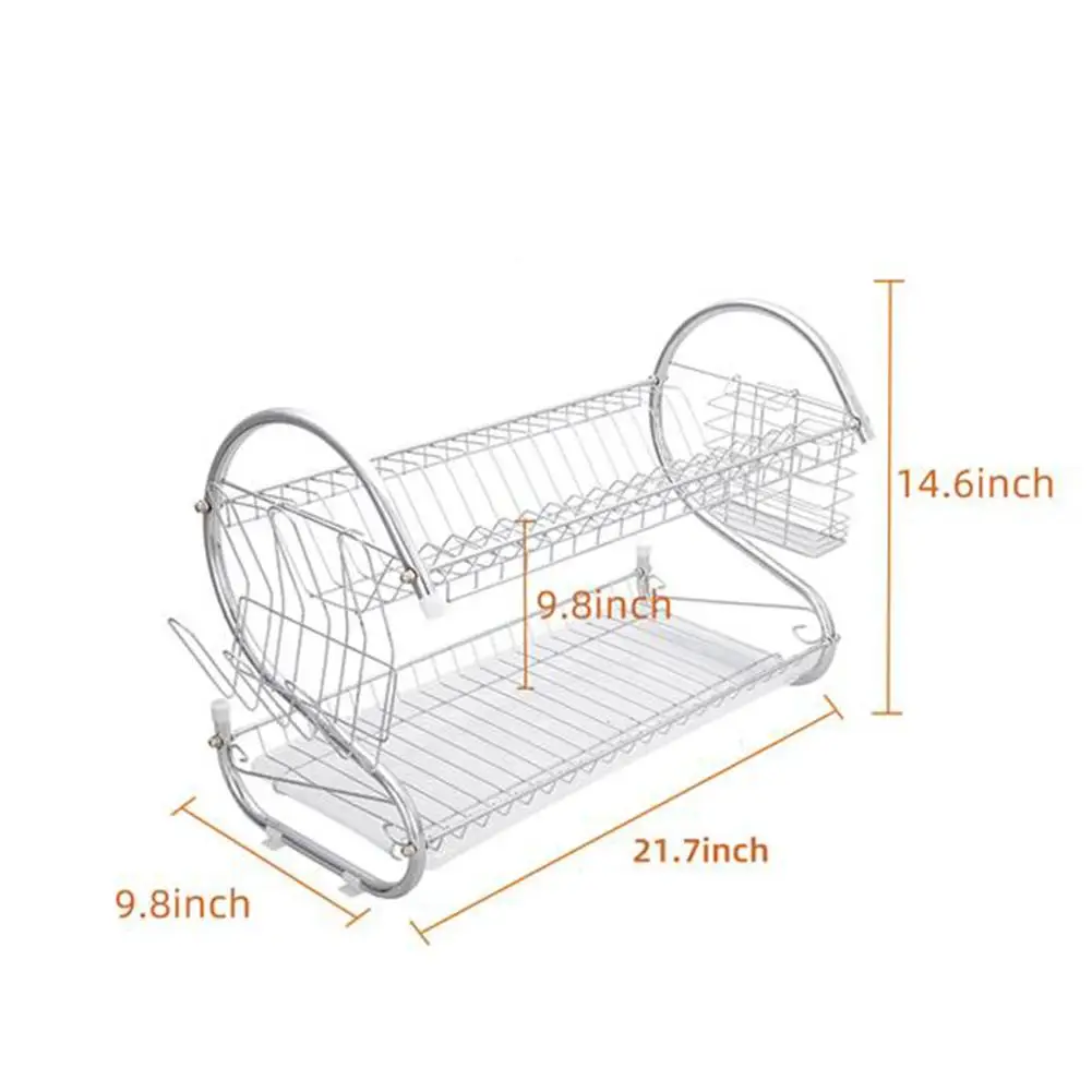 

2 Layer Dish Drainer Home Kitchen Cutlery Plates Dish Rack Sink Rack Drip Tray Storage Shelf Stainless Storage Organizer Holder