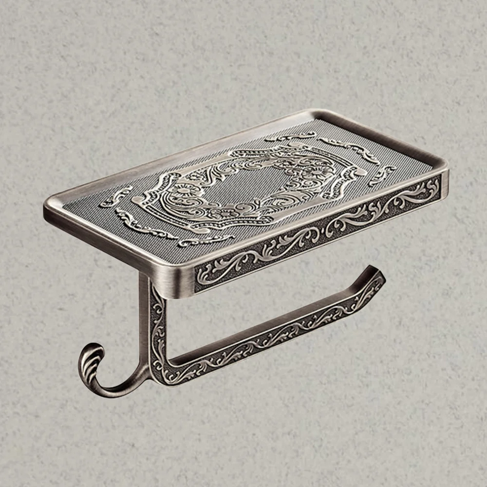 

Roll Paper Towel Rack Carved Rectangular Single-layer Antique Space Aluminum Household Holder Bathroom Mobile Phone Rack (As Sho