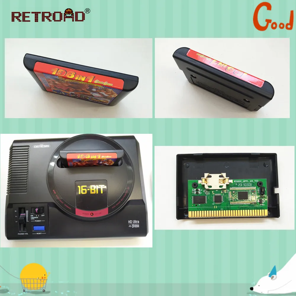 Новый игровой картридж 196 в 1 для 16 бит Sega Mega Drive с золотым картриджем Axe1/2/3 Fatal Fury Flash