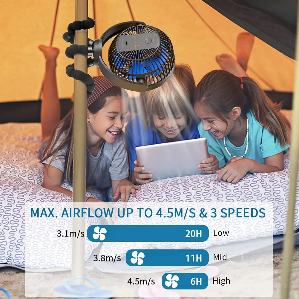 Вентилятор на клипсе с гибким штативом и аккумулятором Портативный Ручной USB