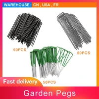 50 pcs u shape gauge galvanized steel garden stakes staple securing pegs for securing weed fabric landscape fabric netting