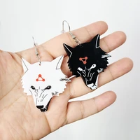 new anime black white wolf dog asymmetry acrylic earrings for women japan cartoons fox aesthetic drop earrings party jewelry