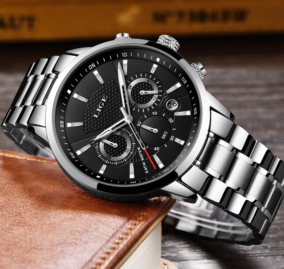 Reloj hombre модные золотые мужские часы lige top класса люкс Бизнес Нержавеющая сталь Водонепроницаемый кварцевые часы Для мужчин, спортивные часы
