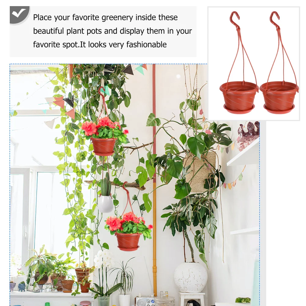 

10 Sets Hanging Flower Pot Garden Plant Pot Flowers Container (Red)