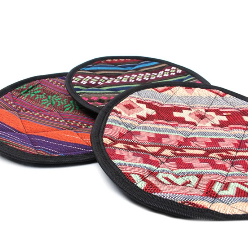 

Hot Round Heat Resistant Cloth Mat Ethnic Style Drink Cup Coasters Non-Slip Pot Holder Table Placemat, 6PCS