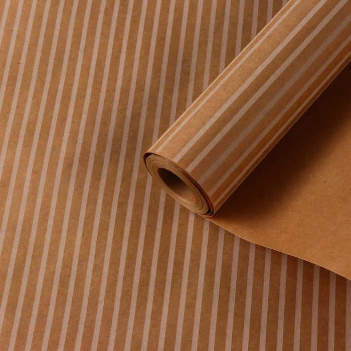 Бумага упаковочная крафт &quotПолосы вертикальные белые&quot 0 6 х 10 м 70 г/м2