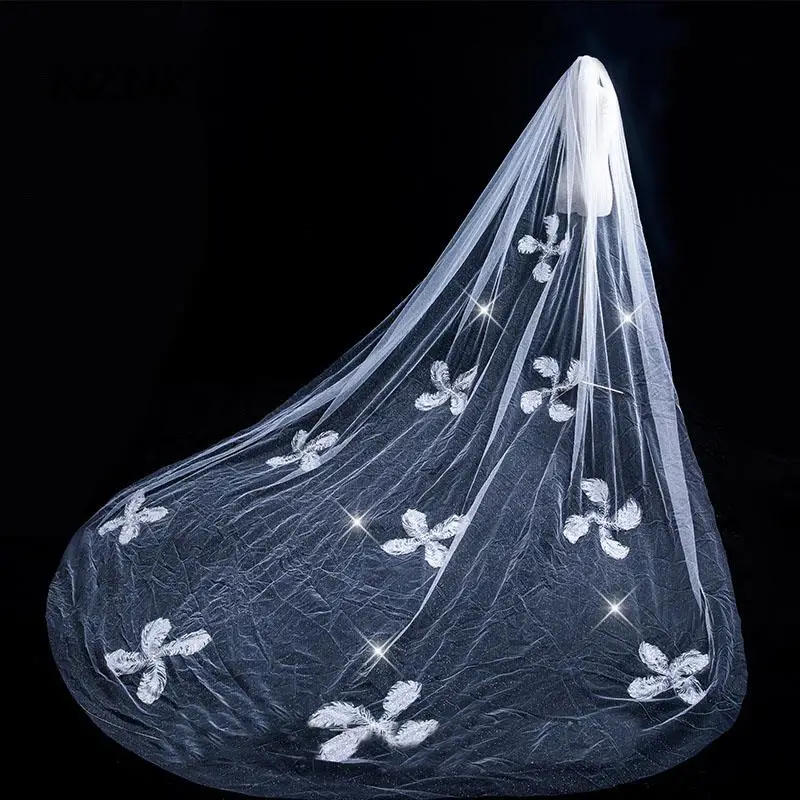 

NZUK Long Sparkle Bridal Veils High Quality Bling Wedding Veil With Comb Cathedral vail bride weding accessories