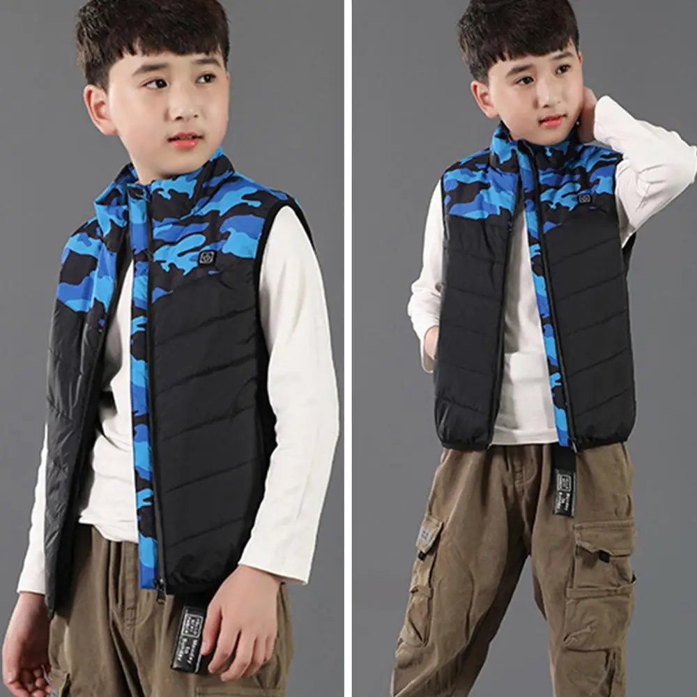 

Children 3 Areas Heated Vest USB Charging Heating Jacket Smart Heated Cotton Vest for Outdoor Kids Running